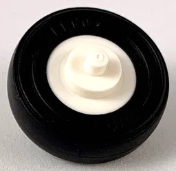 Wheel Center Small with Stub Axles (Pulley Wheel) with Black Tire 14mm D. x 4mm Smooth Small Single with Number Embossed on Side (3464 / 59895) / White
