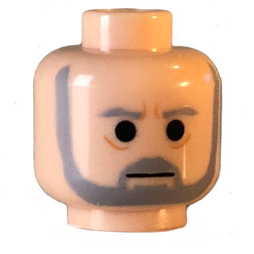 Lego Minifig Head Obi-Wan Kenobi, Gray Beard and Eyebrows, Lines under Eyes, Furrowed Brow Print [Blocked Open Stud] / Light Nougat