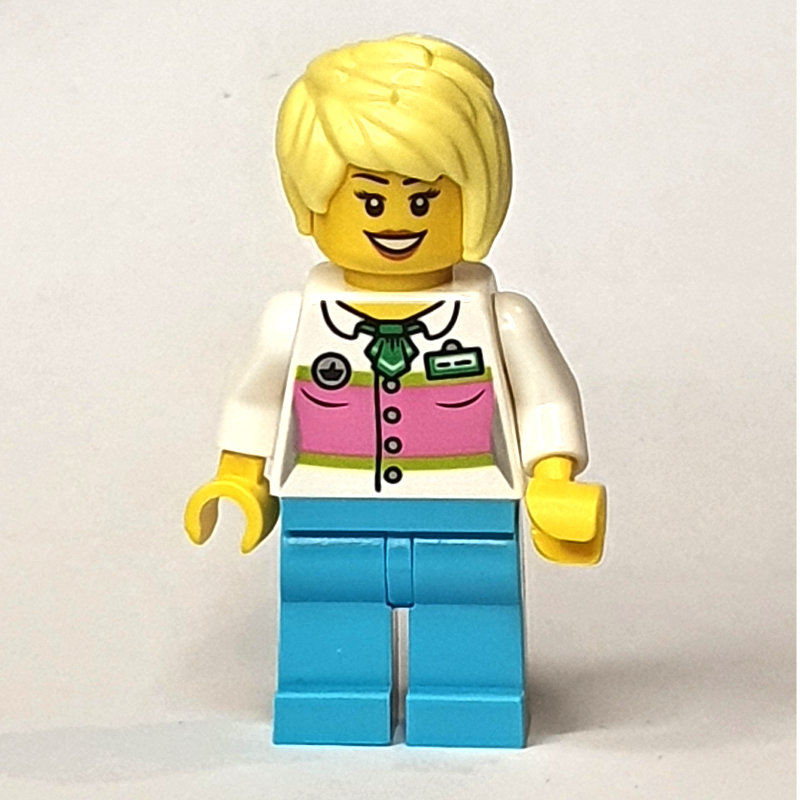 Lego White Torso, Medium Azure Legs, Tan Hair