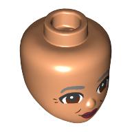 Lego Minidoll Head, Dark Bluish Grey Eyebrows, Reddish Brown Eyes, Dark Red Lips, Crows Feet / Nougat