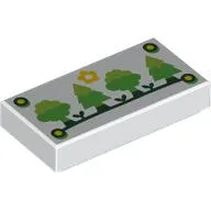 Tile 1 x 2 with Nails, Sun, Bright Green/Lime Trees on Dark Green Ground Print / White