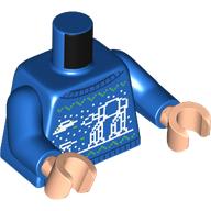 Lego Torso Sweater with Pixelated Hoth, AT-AT (Ugly Christmas Sweater) Print, Blue Arms, Light Nougat Hands / Blue