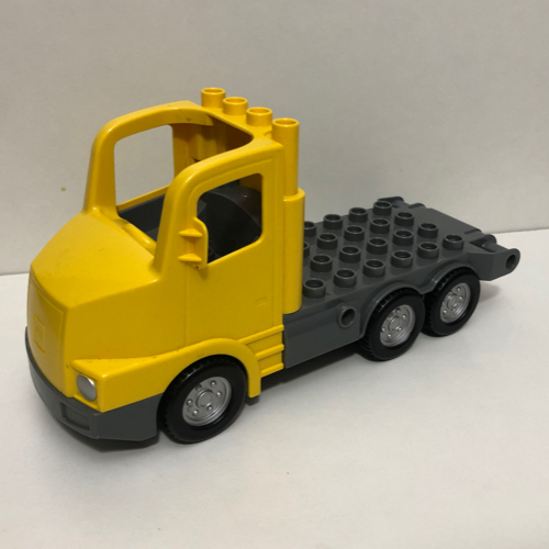 Lego Duplo Truck Large Cab with Dark Bluish Gray 4 x 8 Flatbed Plate / Yellow