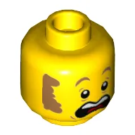 Minifig Head Clemmons, Nougat Eyebrows and Sideburns, Concerned / Open Mouth Scared Print / Yellow