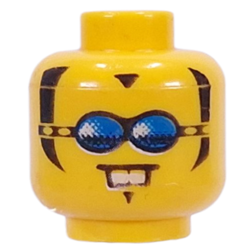 Lego Minifig Head, Blue Glasses, 2 White Teeth and Sideburns Print [Blocked Open Stud] / Yellow