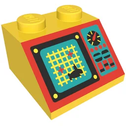 Brick Sloped 45° 2 x 2 with Grid Screen, Shark, and Controls on Red Panel Print (Aquazone) / Yellow