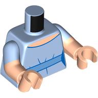 Lego Torso, Dual Molded Arms with Dress, Medium Blue Belt print, Bright Light Blue Sleeves Pattern, Light Nougat Arms and Hands / Bright Light Blue