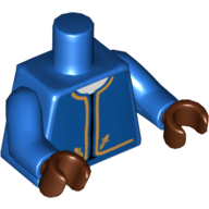 Lego Torso Jacket with Gold Trim and White Undershirt Print (Bespin Guard), Blue Arms Printed, Reddish Brown Hands / Blue