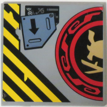 Lego Tile 6 x 6 with Bottom Tubes, Textured Surface with Samurai Helmet and Swords in Red and Black Circle Left Half and Arrow Pattern (Sticker) - Set 70596