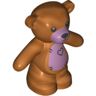 Lego Animal, Bear / Teddy, Arms Down with Black Eyes, Nose and Mouth / Lavender Belly with Heart Print / [No Color/Any Color]