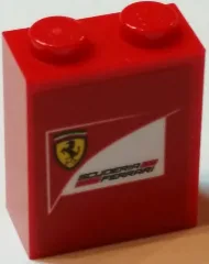 Brick 1 x 2 x 2 with Inside Stud Holder with Scuderia Ferrari Logo with Black Outlined Ferrari Logo Pattern (Sticker) - Set 75913