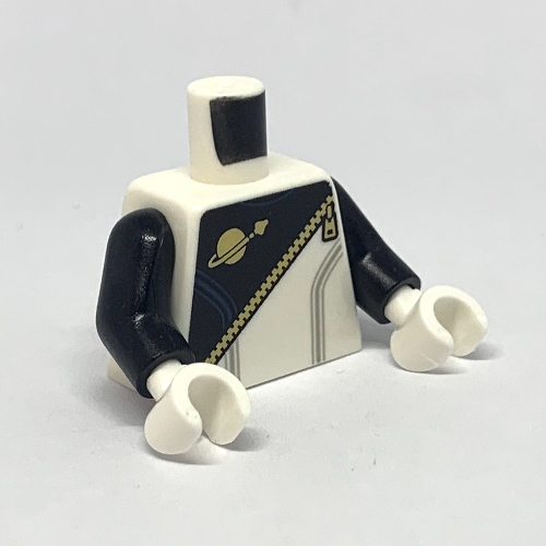 Lego Torso Jumpsuit with Gold Zipper and Classic Space Logo / 'POLICE' on Back Print, Black Arms, White Hands / White