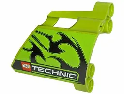Technic, Panel Fairing #22 Large Short, Small Hole, Side A with Black Flames and LEGO TECHNIC Logo Pattern (Sticker) - Set 8291