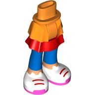 Lego Minidoll Hips and Red/Orange Layered Skirt, Blue Pants, Nougat Legs, White Shoes, Red Laces, Coral Soles print / Blue
