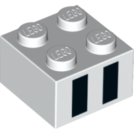 Lego Brick 2 x 2 with Two Black Rectangles Print / White