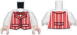 Torso Vest with Red Vertical Stripes and Bow Tie, Black Trim and Pockets Pattern / White Arms / Light Nougat Hands / White
