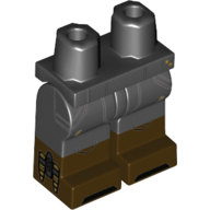 Lego Hips with Black Legs and Dark Brown Boots Pattern with Light Bluish Grey Lines, Yellow Markings print / Black