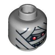 Minifig Head Pharaoh's Quest Mummy, Dual Sided, Bandaged Face with 2 Eyes / 1 Eye Print [Blocked Open Stud] / Light Bluish Gray