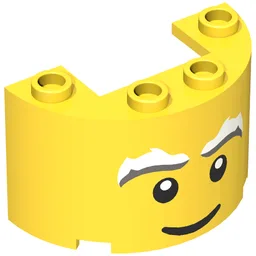 Cylinder Half 2 x 4 x 2 with 1 x 2 Cutout with Classic Smiling Face, White/Grey Eyebrows Print