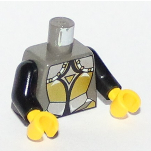 Lego Torso Plate Armor Gold and Silver Print, Black Arms, Yellow Hands / Dark Gray