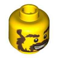 Lego Minifig Head Blacksmith, Bushy Dark Brown Beard and Eyebrows with Bared Teeth Smiling / Angry Print [Blocked Open Stud] / Yellow