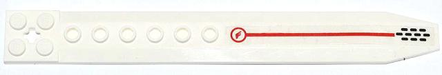 Lego Plate, Modified 2 x 16 with Angled Side Extensions and Axle Hole (Rotor Blade) with Red Line and Black Holes Pattern Model Right (Sticker) - Set 70708
