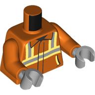 Lego Torso Safety Jacket, Silver and Vibrant Yellow Stripes Print, Reddish Orange Arms, Light Bluish Gray Hands / Reddish Orange