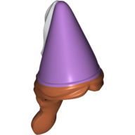Lego Hair and Hat, Braid, Medium Lavender Cone with White Ribbon Print / Dark Orange
