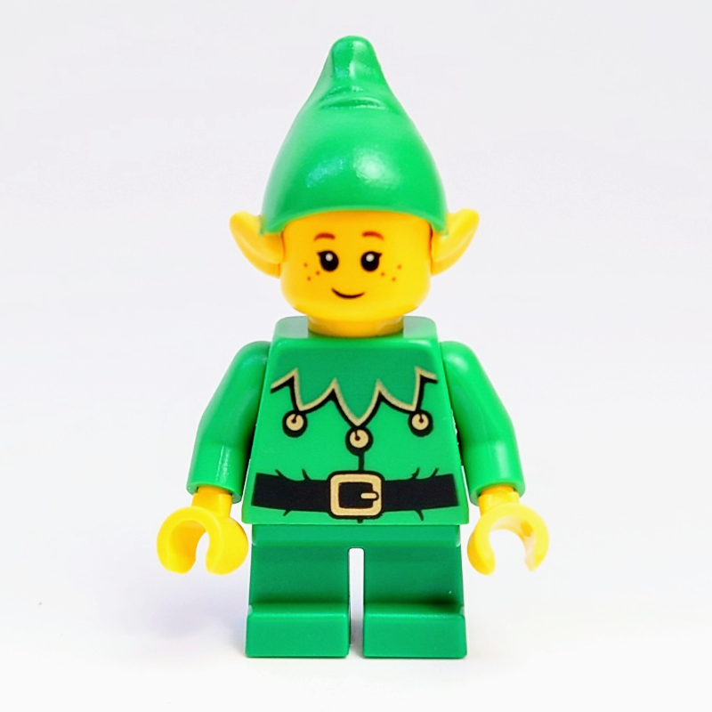 Lego Elf - Bright Green Torso, Green Short Legs, Bright Green Hat, Freckles