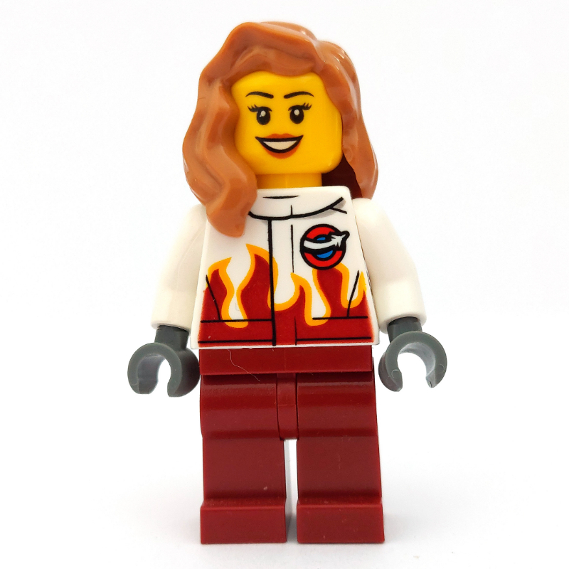 Lego Pilot, Woman, White and Dark Red Jumpsuit, Medium Nougat Hair