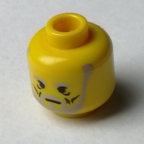 Lego Minifig Head Count Dooku, Beard with Gray Beard and Under-Eyes Wrinkles Print [Blocked Open Stud] / Yellow