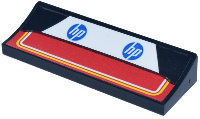 Lego Arch 6 x 2 x 5/6 Inverted with White Panel with Blue 'hp' Circle Logo, Red Panel with Yellow and White Curved Lines Pattern (Sticker) - Set 77242