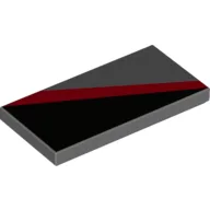 Tile 2 x 4 with Black Triangle Lower Left and Red Diagonal Stripe Print / Dark Bluish Gray