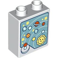 Lego Duplo Brick 1 x 2 x 2 with Bottom Tube, Solar System and Stars Print / White