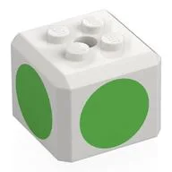 Brick Special Cube with 2 x 2 Studs on Top, and Bright Green Circles Print / White