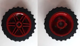 Wheel 30mm D. x 14mm with Black Tire 43.2 x 14 Offset Tread (56904 / 56898) / Dark Red