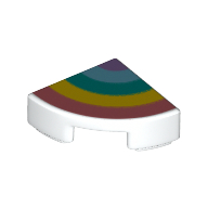 Lego Tile Round 1 x 1 Quarter with Rainbow print / White