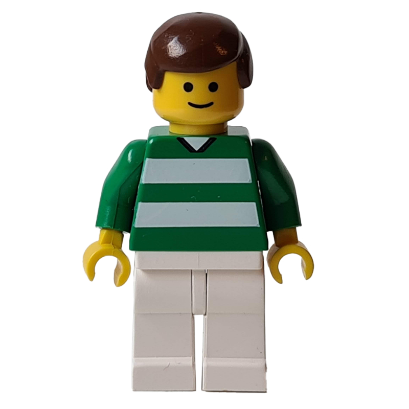 Lego Soccer Player Green Torso, White Legs, Brown Hair, Standard Face #2