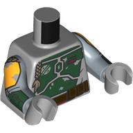Lego Torso Armor, Dark Green Panels, Dark Brown Belt, Braids print (Boba Fett), Sand Blue Arms with Dark Green Panels Print, Light Bluish Gray Hands / Light Bluish Gray