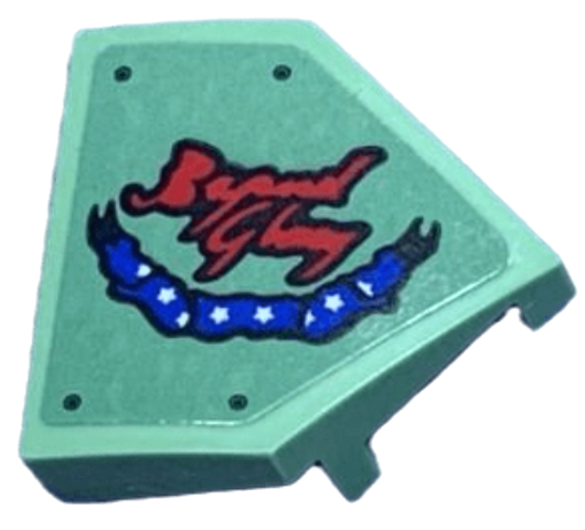 Lego Wedge 2 x 2 x 2/3 Pointed with Red 'Beyond Glory' Script, Black Rivets, and White Stars on Blue Banner Pattern (Sticker) - Set 75571