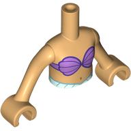 Lego Minidoll Torso Girl with Warm Tan Arms and Hands with Medium Lavender See Shells, Light Aqua Tail print / Warm Tan