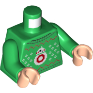 Lego Torso Sweater with Pixelated BB-8 (Ugly Christmas Sweater) Print, Green Arms, Light Nougat Hands / Green