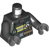 Lego Torso Coat with Reflective Stripes with Utility Belt / Fire Badge on Back Print, Black Arms, Dark Bluish Gray Hands / Black