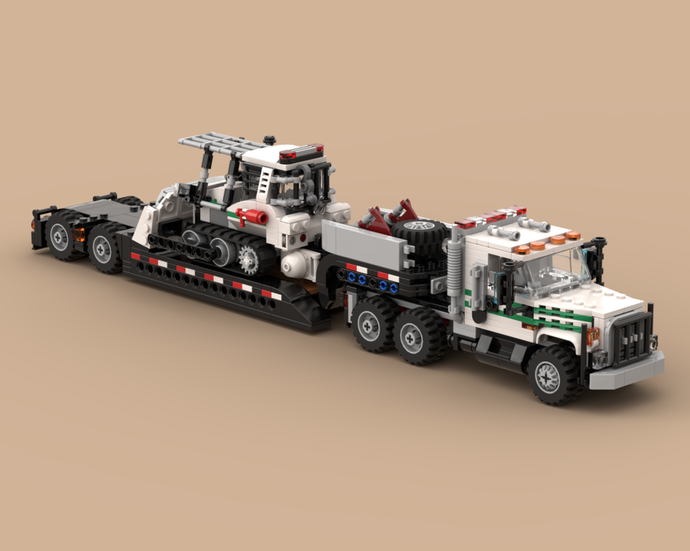 Lego Forest Fire Service Lowboy Transporter & Bulldozer