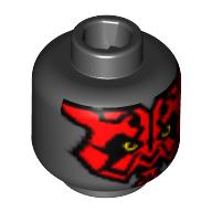 Lego Minifig Head Darth Maul, Red Face, Yellow Eyes Print / Black