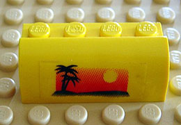 Lego Slope, Curved 2 x 4 x 1 1/3 with 4 Recessed Studs with Palm Trees and Sun Pattern (Sticker) - Set 6561