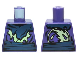 Torso Ninjago Tattered Dark Blue and Yellowish Green Robe and Dark Blue Belt Pattern / Dark Purple