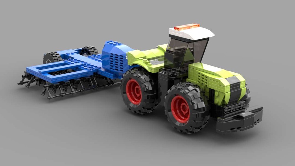 Lego Claas Xerion 500 with Köckerling seeder / Green Tractor with blue seeder