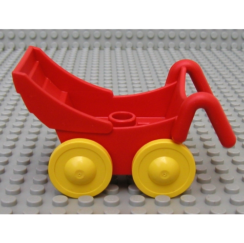 Lego Duplo Pram (Baby Carriage, Stroller) with Yellow Wheels - Complete Assembly / Red