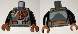 Torso SW Mandalorian Armor Plates Female Dark Red, Dark Orange, and Yellow with Rebel Starbird and Utility Belt Pattern (Sabine Wren) / Black Arms / Dark Orange Hands